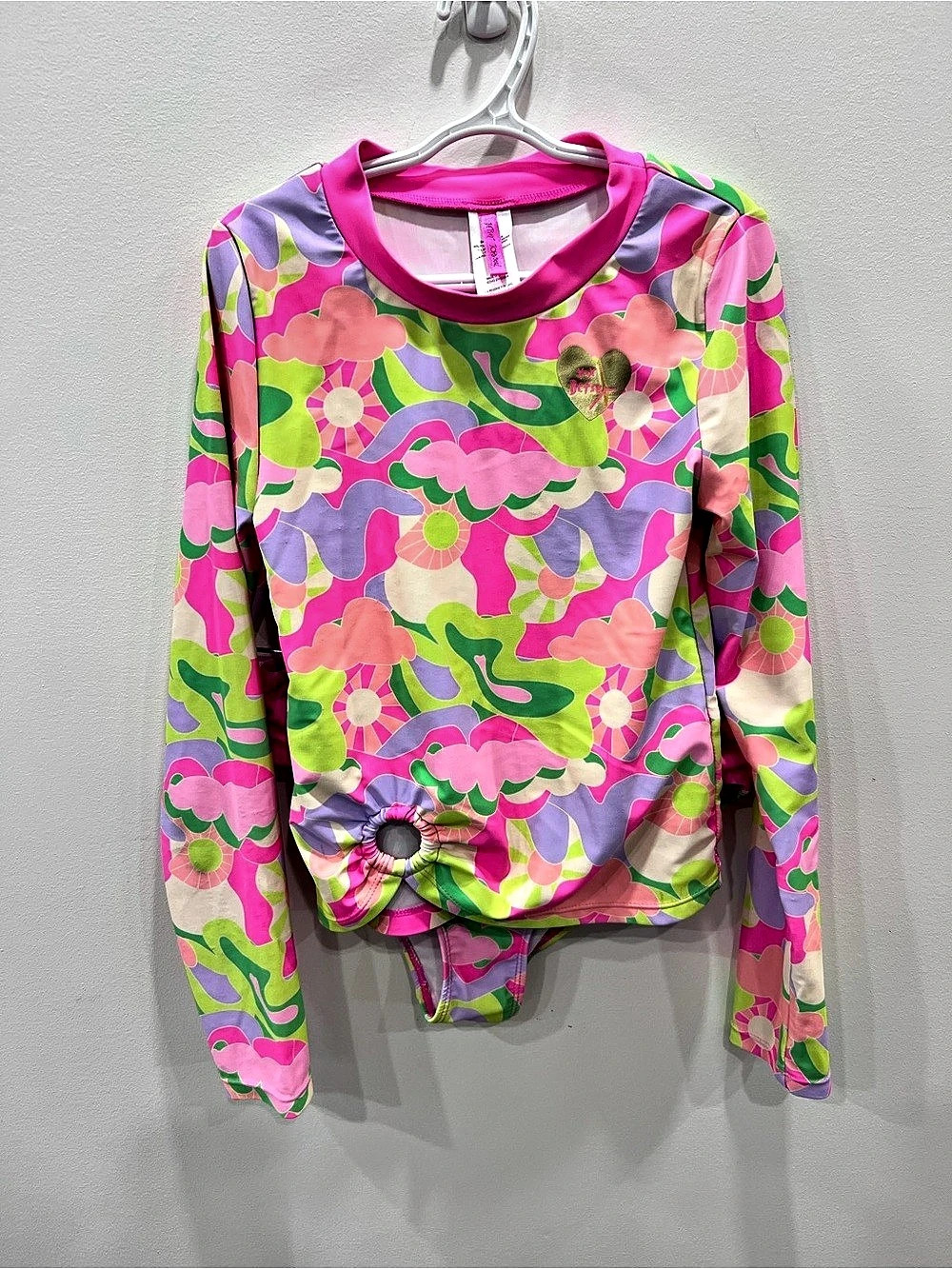 Betsey Johnson Girls Size 14 2 Piece Rash Guard Swimsuit Retro Flower Power